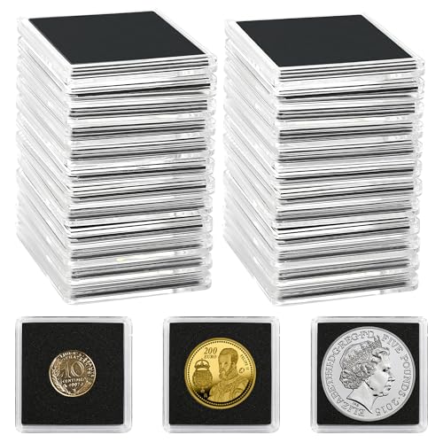 Uncle Paul Capsules pour pièces de Monnaie, 25 pièces, Porte-Monnaie avec 5 Tailles de Joints Noirs 20/25/30/35/40 mm, étuis Transparents pour pièces de Monnaie, Fournitures de Collection