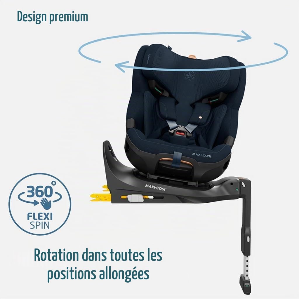 Maxi-Cosi Emerald 360 Pro i-Size, Siège-auto évolutif pivotant à 360° et coulissant, 0-12 ans (40-150 cm), Siège-auto bébé & enfant, Rotation FlexiSpin 360°, 5 Inclinaisons, Authentic Blue