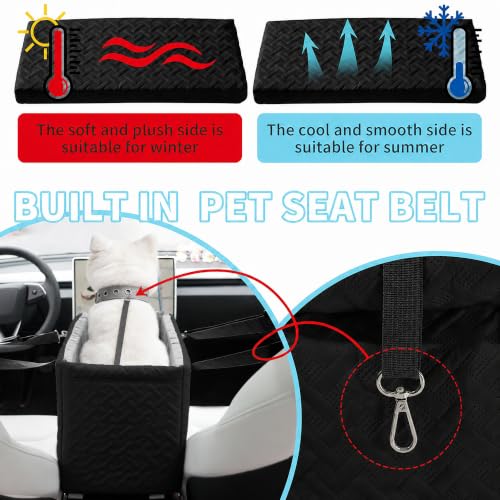 Bolfie Center Console Dog Car Seat for Small Dogs, Elevated Pet Booster Seat with Safety Leash & Pocket, Washable Puppy Car Seat, Stable Armrest Dog Bed for Small Dogs & Cats Under 15 lbs, Black — view 4