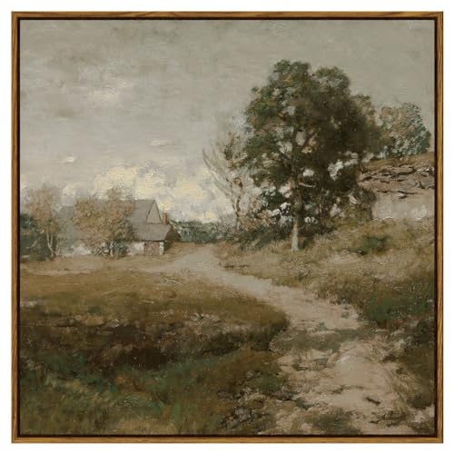 InSimSea Square Framed Canvas Wall Art, Large Decor Vintage Countryside Landscape Paintings, French Country Wall Pictures for Bedroom Bathroom, Canvas Prints Vintage Farmhouse Decor 24"x24"