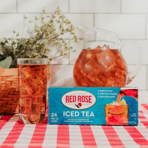 Image of Red Rose Family Size Iced Tea 24 Individually Wrapped Tea Bags Pack of 6 Full Flavored Refreshing Brewed Hot Served Cold Iced Tea