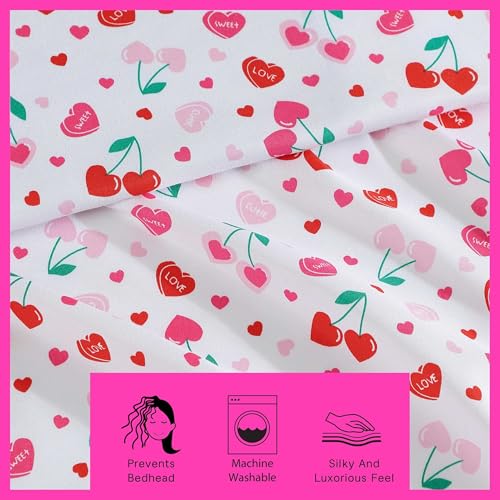 Betsey Johnson - Twin XL Size Sheet Set, Ultra-Soft Bedding with Smooth & Breathable Feel, Deep Pockets, Bed Sheets with Matching Fitted Sheet & Pillowcase (Sweet Tart Cherries Pink) — view 5