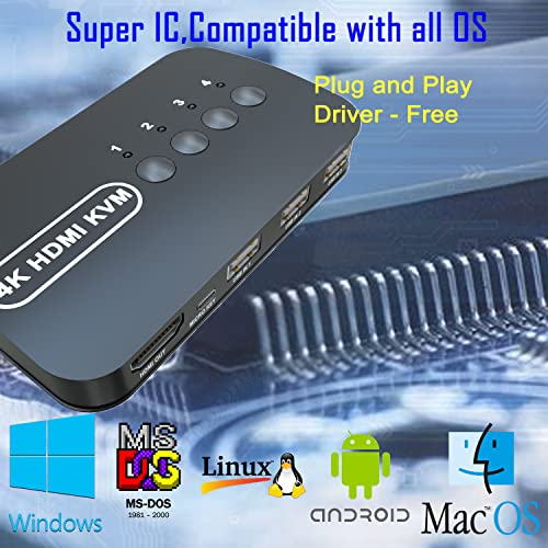 DiamondTiger 4 Port HDMI KVM Switch, 4K@30Hz KVM Switcher for 4 Computers Share 1 Monitor and 3 USB 2.0 Devices, Support Keyboard Mouse Printer, with 4 HDMI USB Cables and Desktop Controller by DiamondTiger - Image 7