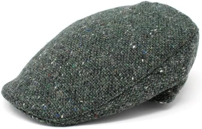 Hanna Hats Traditional Tweed Wool Donegal Touring Cap. Unisex Ivy Hat. Sewn Peak and Taffeta Lining. 100% Made in Ireland.