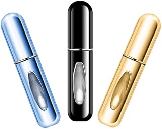 مجموعة بخاخات صغيرة قابلة لاعادة التعبئة للعطور، مناسبة للسفر والخروج، مجموعة من 3 قطع سعة 5 مل (ازرق فاتح واسود فاتح وذهبي فاتح)