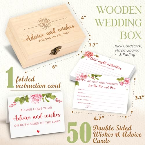 STOFINITY Advice and Wishes for The Mr and Mrs - Wedding Advice Cards for Bridal Shower Decorations, Bridal Shower Advice Cards for Bride and Groom, Floral Bridal Shower Games Advice and Wishes Box