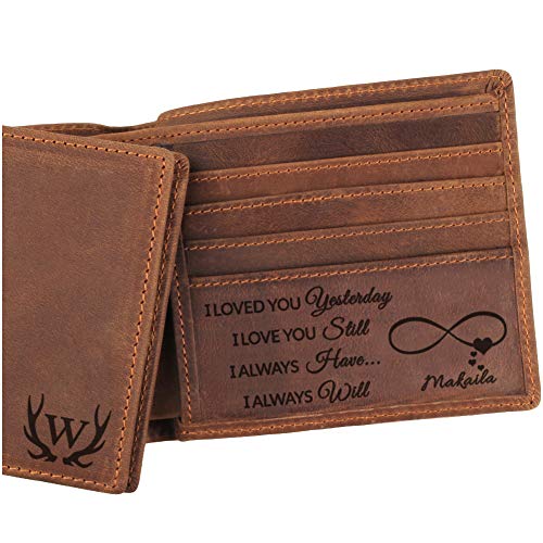 kullder Custom Wallet for Men Engraved Leather Wallets Personalized Mens Gifts for Husband from Wife Wallet for Son Grandson to Dad Fathers Day Gift on Anniversary Christmas