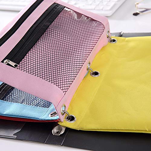 Funny live B5 Size Double Zipper 2 Pocket Pencil Bag, Transparent Mesh File Pouch Case, Zip Binder Pencil Bags Pencil Cases with Rivet Enforced Hole 3 Ring (Blue)