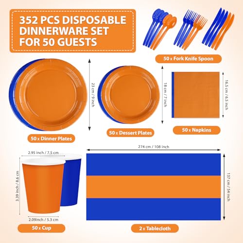 Greencian 352Pcs Orange and Blue Birthday Party Decorations Serves 50 by Greencian - Used condition - Image 3