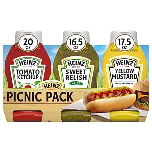 Heinz Tomato Ketchup, Sweet Relish & 100% Natural Yellow Mustard Picnic Variety Pack (12 ct Pack, 4 Packs of 3 Bottles)