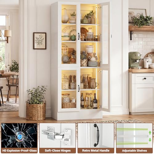 Aheaplus 80" Display Cabinet with Glass Doors, 5-Tier Tall Bookcase with LED Light, Glass Display Case with Adjustable Shelves, Curio Cabinet for Collectibles, Home, Office, Book, Pantry, Warm White1 - Image 6