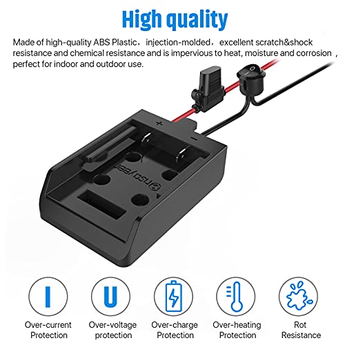 Power Wheel Adapter With Fuse & Switch, Secure Battery Adapter For Dewalt 20V Lithium Battery, With 12 Gauge Wire, Good Power Convertor For Diy Ride On Truck, Robotics, Rc Toys And Work Lights, 1 Pack #TOP6
