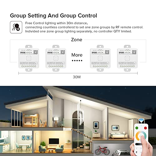 Image of BTF-LIGHTING SP630E Bluetooth Controllers 4 Zones 2.4GHz RF RB2 Remote Kit | APP & RF Remote, Supports COB /SMD PWM & SPI CCT Tunable White LED Strip WS2811 etc DC5V /12V /24V, For Smart Home Lighting