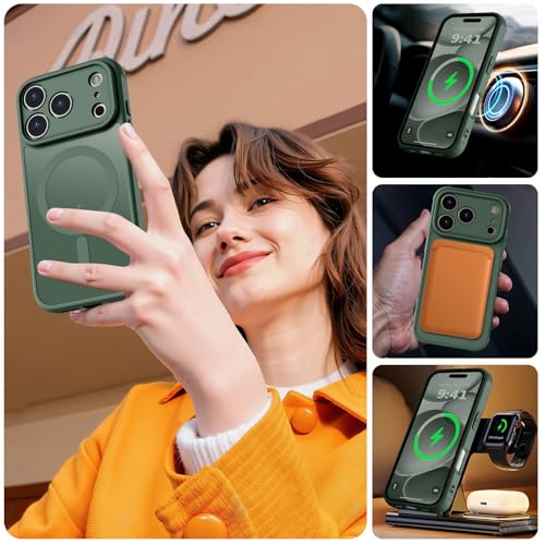 Image of MOCCA Strong Magnetic Compatible with iPhone 17 Pro Max Case [Compatible with Magsafe] [Full Camera Protection] Slim Translucent Matte Shockproof Phone Case Cover,Midnight Green