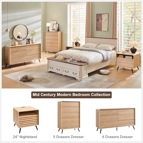 RedLemon 5 Drawers Dresser for Bedroom, 48\'\' Tall Mid Century Modern Wood Fluted Dresser, Chest of Drawers with Tapered Leg for Bedroom, Living Room, Hallway, Closet,Natural Oak - Thumbnail 3