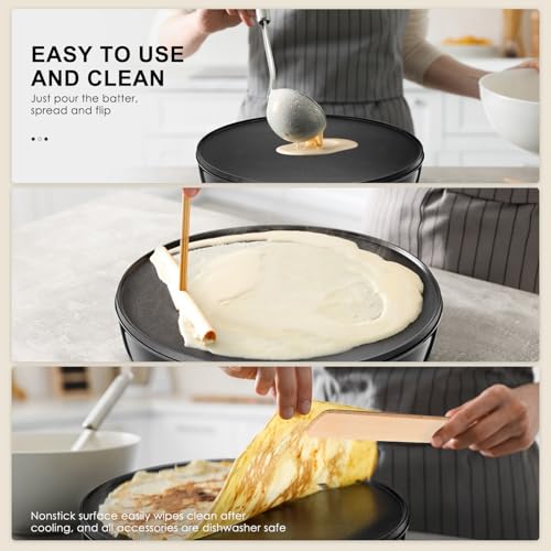 Yabano Crêpes maker, Ø 30 cm Retro Pancake Maker mit Wender und Teigverteiler, Crepes-Eisen für süße Crepes und herzhafte Galettes – Bild 5