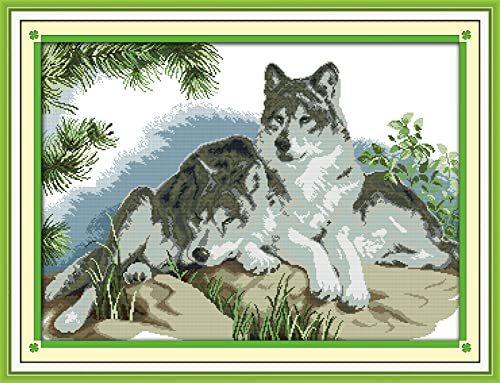 Kit Point de Croix Loup Broderie Estampée 11CT pour Débutant 40x50 cm