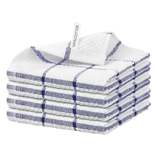 Nialnant 4 trapos de limpieza, 100% algodón de rizo para lavar platos, paños de cocina de secado rápido, paños de cocina para cocina, cuadros azul marino, 12 x 12 pulgadas