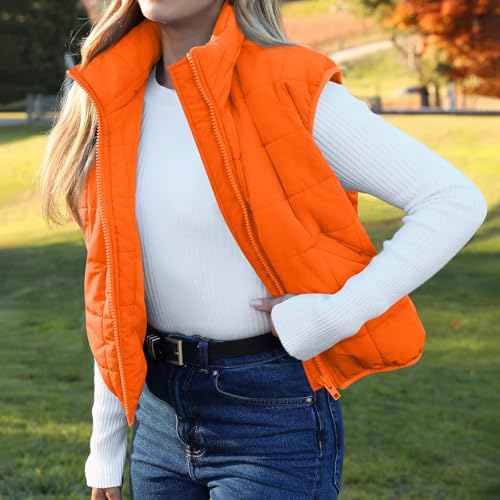 midelxp Cropped Puffer Vest Women Sleeveless Quilted Jackets Fall Comfy Stand Collar Coats Winter Warm Lightweight Outerwear2