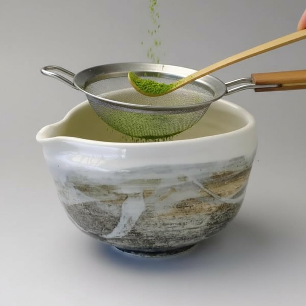 Katakuchi matcha Bowl, Matcha Bowl with spout- Handcrafted Japanese Matcha Tea Cup, Traditional Ceramic (Nagashi White Glazed)