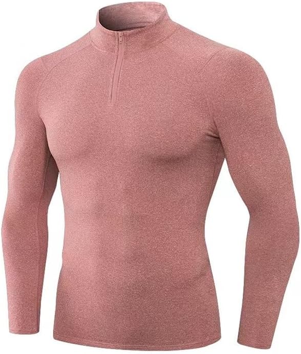 Men Fleece Lined Compression Shirt with Half Zip,Thermal Long Sleeve Athletic Top,Warm Stretch Workout Base Layer