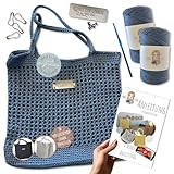 HÄKEL LIESE Häkelset Für Anfänger - Strandtasche Damen, Häkel Set für Anfänger Erwachsene, Häkelnadel, Tasche häkeln, DIY Set Erwachsene, Häkelset Tasche (BLAU)