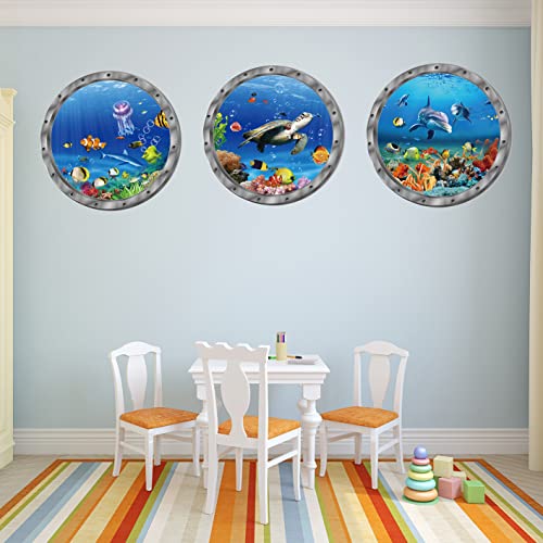 Ocean Animals World Under Sea Decor Includ Sea Turtles Dolphins Fishes 3 Pcs Removable 3D Peel And Stick Vinyl Stickers For Bathroom,Wall Decor,Wall Stickers,Bedroom,Furniture #TOP3