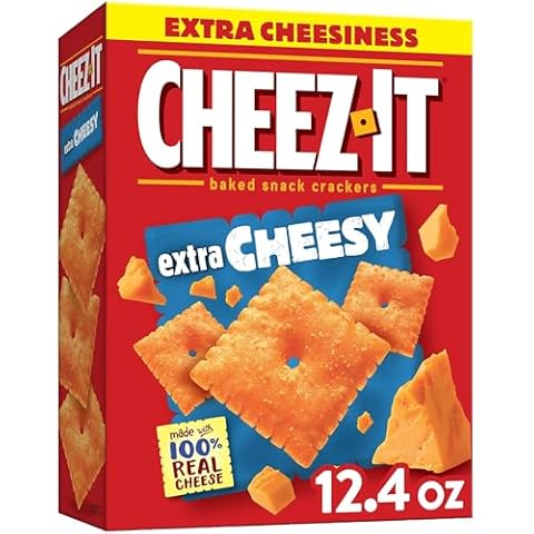 Cheez-It Cheese Crackers, Baked Snack Crackers, Lunch Snacks, Extra Cheesy, 12.4oz Box (1 Box) Cover