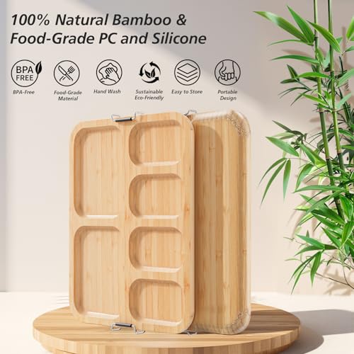 Charcuterie Boards with Foldable Lid, Portable Bamboo Cheese Board with 6 Compartments, Clear Locking Lid and Handle, Easy to Store, Suitable for Picnics, Camping, Parties & Housewarming Gifts - Image 5