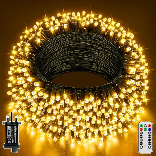 Hopexy Fairy Lights Outdoor, 20m 200 LEDs Waterproof Christmas Lights Plug in, Warm White String Lights Mains Powered/Remote/8 Modes/Timer/Indoor/Outside Lights for Garden Party Decorations