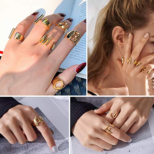 Findchic Initial Ring Gold, Chunky Letter R Statement Cuff Ring For Women Alphabet Stackable Knuckle Ring 18K Gold Plated Resizable Fashion Wedding Band Rings Jewelry Gift #TOP7