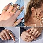 FindChic Customizable Initial Ring Statement 18K Gold Plated Fashion Cuff Rings for Women Alphabet Letter A to Z Resizable Knuckle Ring (with Gift Box) - Image 2