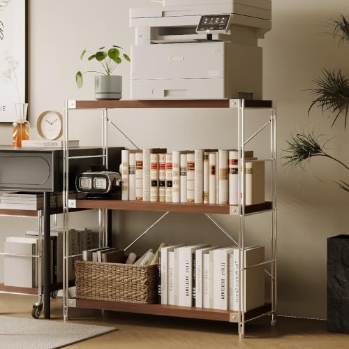Image of 3-Tier Industrial Bookshelf, Wood and Metal Shelf Unit, Storage Bookcase