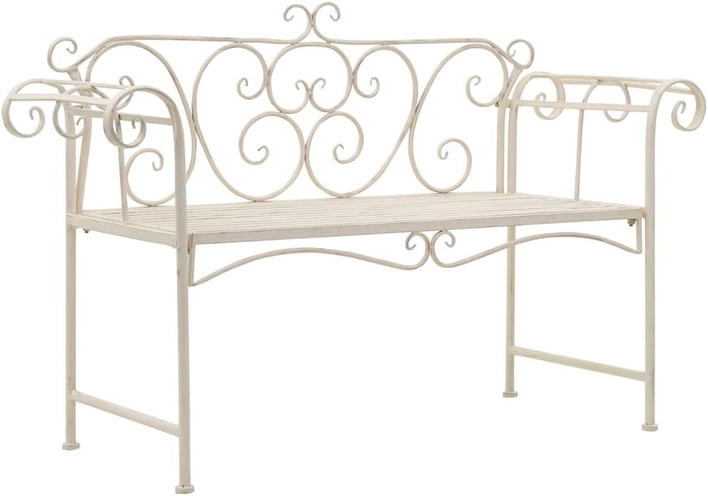 Elegante Banco De Jardín Asientos De Metal Al Aire Libre Jardín Decorativo Banco De Tumbona Al Aire Libre Decoración para El Hogar Muebles De Sala para Jardín Al Aire Libre 132 Cm Metal Blanco Antig