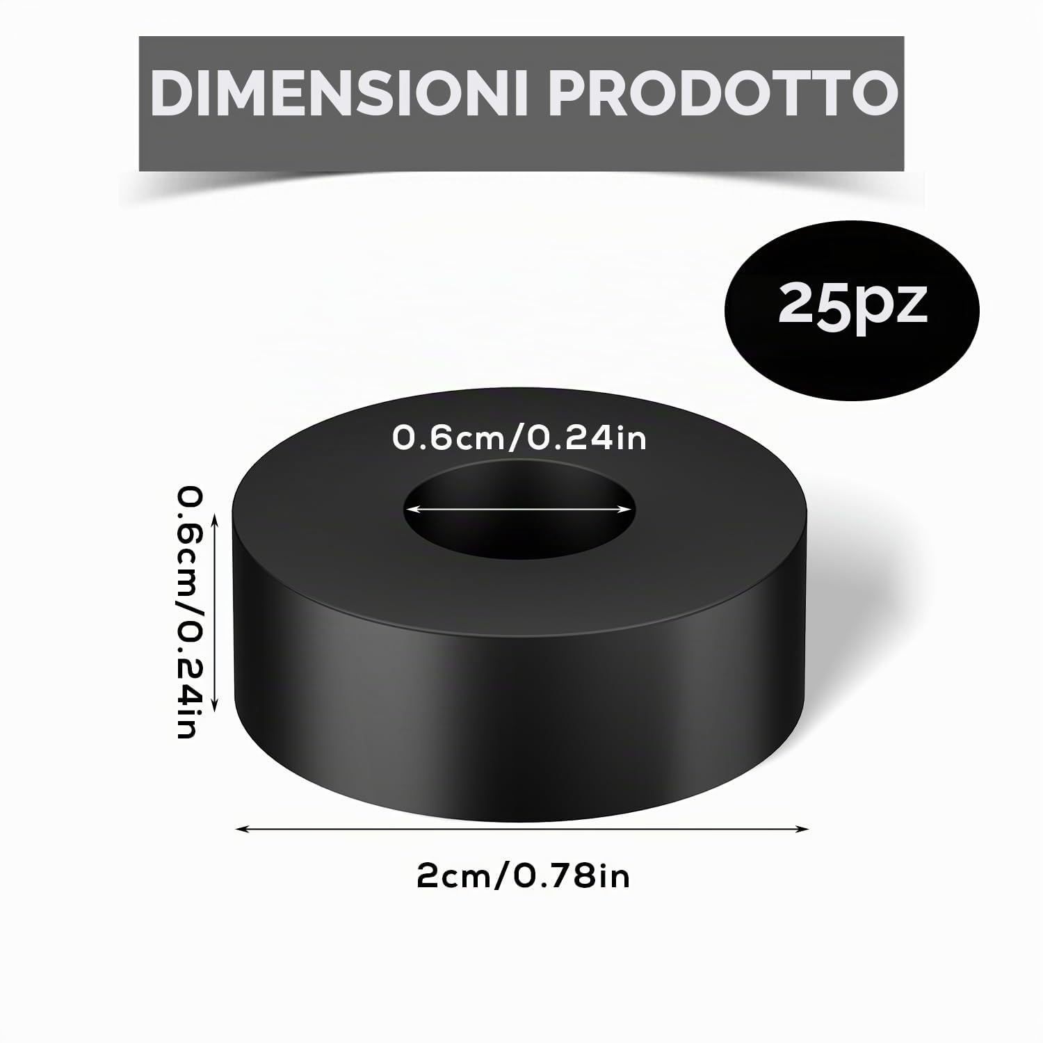 25 Pezzi Distanziali in Gomma, 2cm Diametro Esterno 0,6cm Spessore ID 0,6cm Anelli di Tenuta in Gomma Piatte Boccole in Gomma Distanziale in Gomma per Viti Bulloni Elettrodomestici