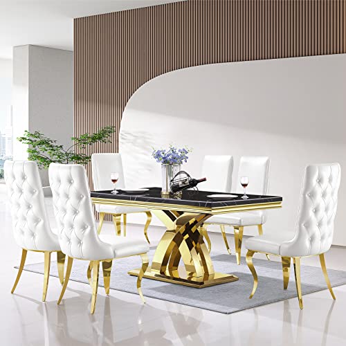 Azhome Dining Chairs, White Faux Leather Upholstered Dining Room Chairs In Button-Tufted Back, Dining Chairs With Gold Legs For Kitchen Dining Room, Set Of 6 #TOP7