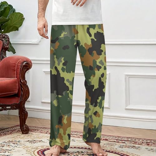 Camouflage Green Comfy Casual Pajama Pants,Print Drawstring Palazzo Lounge Pants Wide Leg3