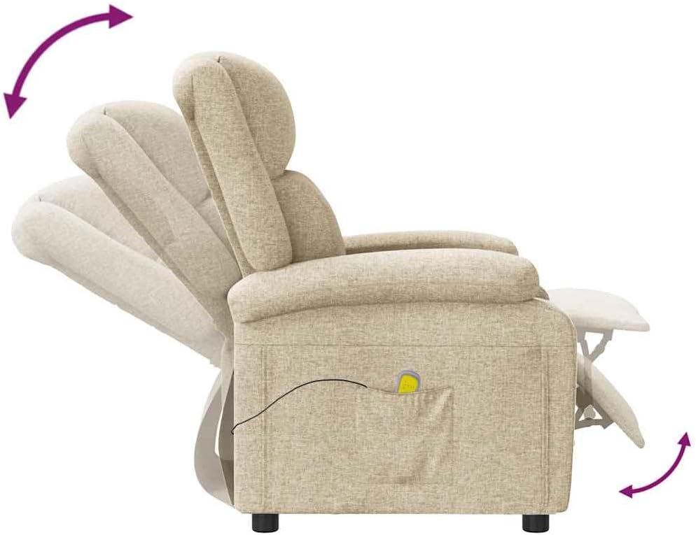 vidaXL Cream Fabric Massage Recliner Chair - Manual Recline, Vibration Massage with Remote, 27.6" W Comfort Seat for Living Room/Lounge