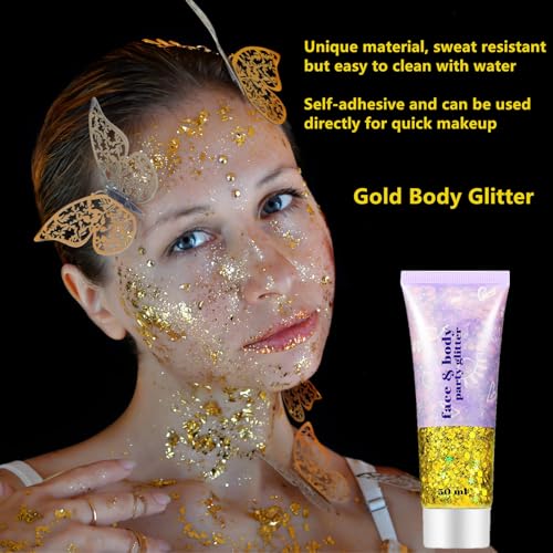 image for Go Ho Gold Face Body Glitter,Mardi Gras Glitter Makeup Gold Face Paint