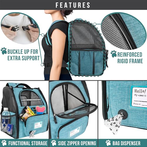 PetAmi Dog Cat Backpack Carrier, Expandable Pet Carrier Backpack for Travel Hiking, Small Medium Dog Puppy Large Cat Carrying Backpack, Airline Approved Ventilated Soft Back Support, 18 lbs, Teal Blue - Thumbnail 6