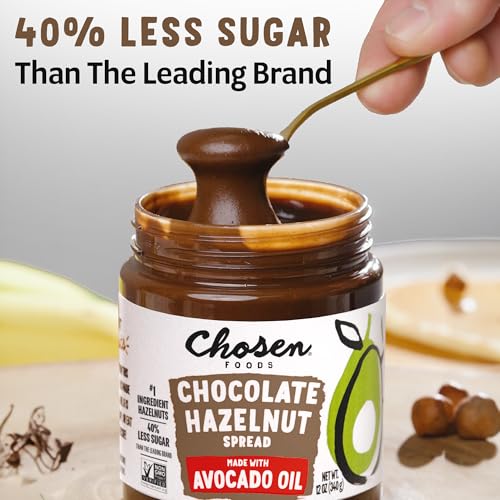 Chosen Foods Chocolate Hazelnut Spread - Made with 100% Pure Avocado Oil, Simple Ingredients, 40% Less Sugar, Vegan, Free of Palm Oil,12 oz 1-Pack - Thumbnail 4