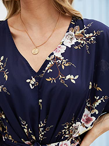 Yoins Women Random Floral Print Casual Loose Split Plain Maxi Dresses A-Navy Floral L #TOP4