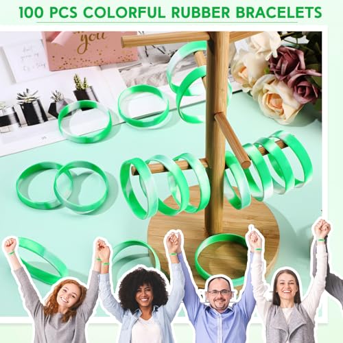 Image of Liliful 100 Pcs Silicone Rubber Wristbands Rubber Wristband Bracelet Bands for Silicone Wristbands for Women Men(Green and White)