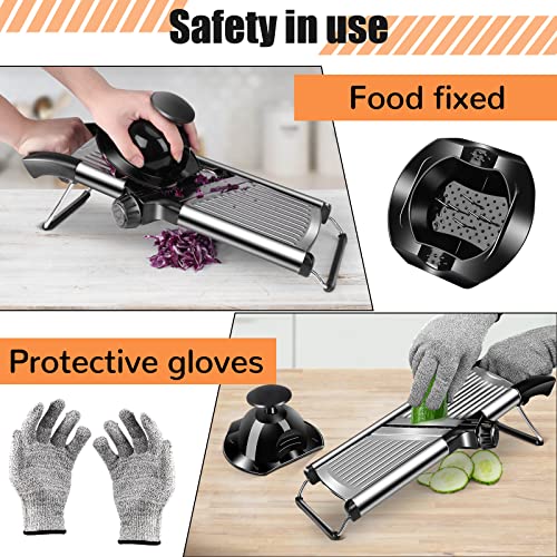 Hevol Mandoline Slicer For Kitchen, 5 In 1 Adjustable Mandoline Food Slicer With Extra Brush & Cut-Resistant Gloves, Stainless Steel Vegetable Slicer Julienne Slicer For Carrot Potato Onion French Fry #TOP4