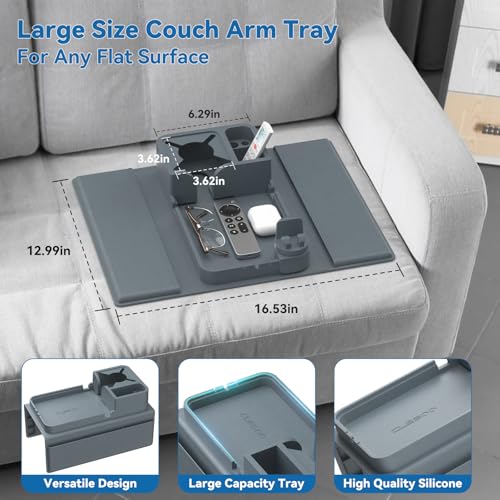 Couch Arm Cup Holder CLESOO Couch Arm Tray Anti-Slip Couch Cup Holder Silicone Sofa Armrest Tray Dual Side Pocket Couch Drink Holder Sofa Caddy Arm Remote Holder Snack Caddy with Phone Holder Blue by CLESOO - Image 4