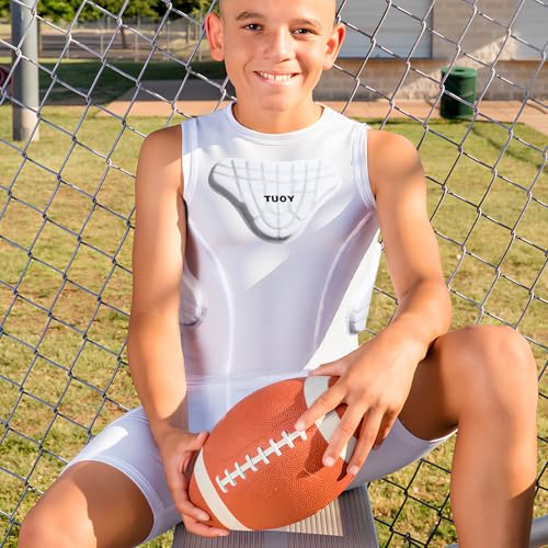 TUOY Youth Padded Shirt Chest Rib Protector Heart Guard Sternum Protective Compression Shirt for Baseball Football Basketball Lacrosse - Medium - Thumbnail 7