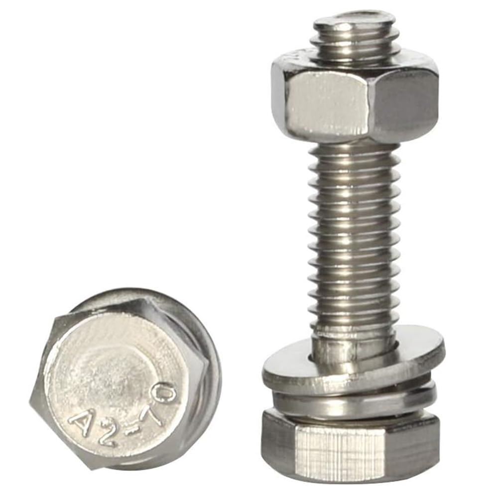Bykonh M8-1.25 x 12mm Hex Bolts, Nuts, Flat & Lock Washers Kits, Stainless Steel 18-8 (A2-70), Fully Threaded, 15 Sets