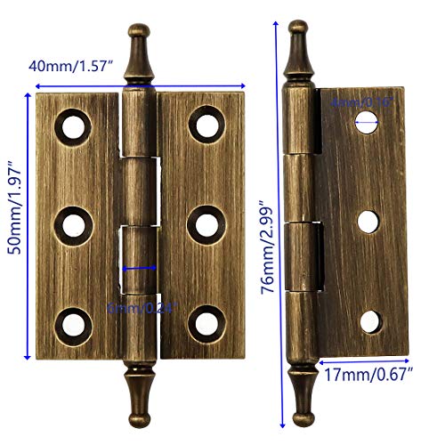 Lc Lictop 2 Inch Antique Pure Brass Hinges Crown Head Butt Hinges For Furniture Cabinet Drawer Door 2Pcs #TOP3