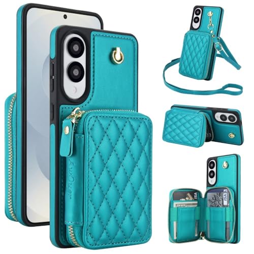Étui Galaxy A53 5G en cuir premium vert motif grille avec clapet portefeuille