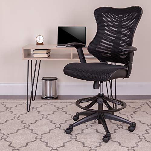 Flash Furniture Waylon - Silla de Dibujo de Malla Negra con Respaldo Alto y Brazos Ajustables